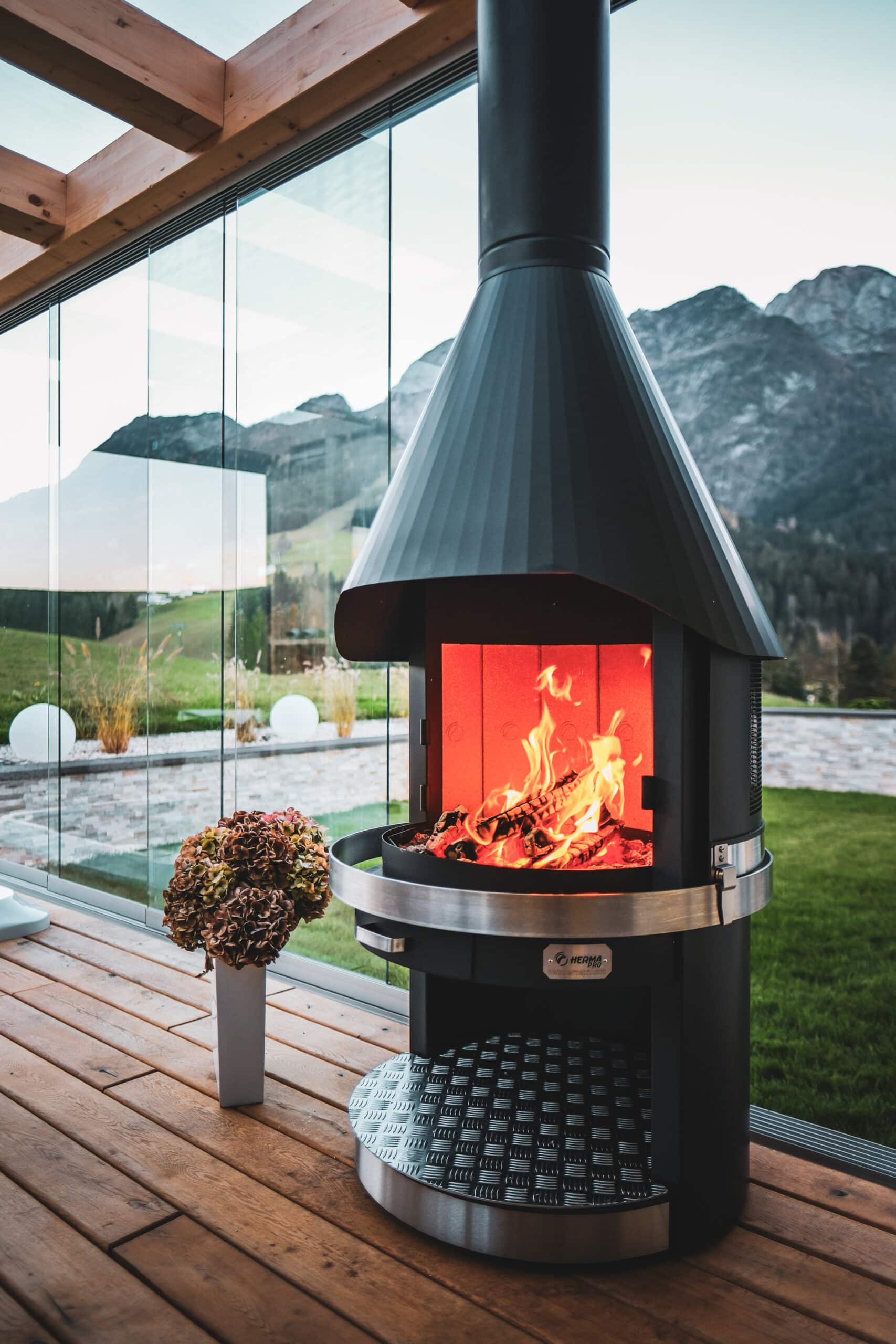 Cheminée de jardin HERMAPRO Vario 70 — Inox, certifiée véranda