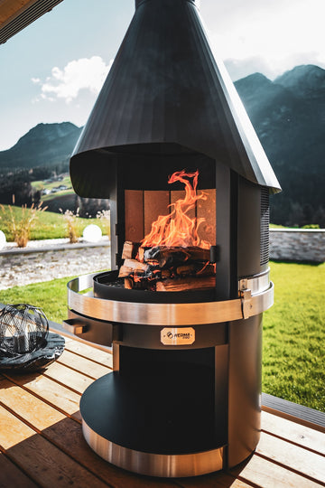 Cheminée de jardin HERMAPRO Vario 70 en inox, foyer extérieur et barbecue